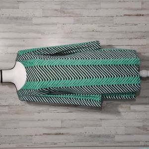 Nicola Antoni Green, White and Black Bell Sleeve Shift Dress